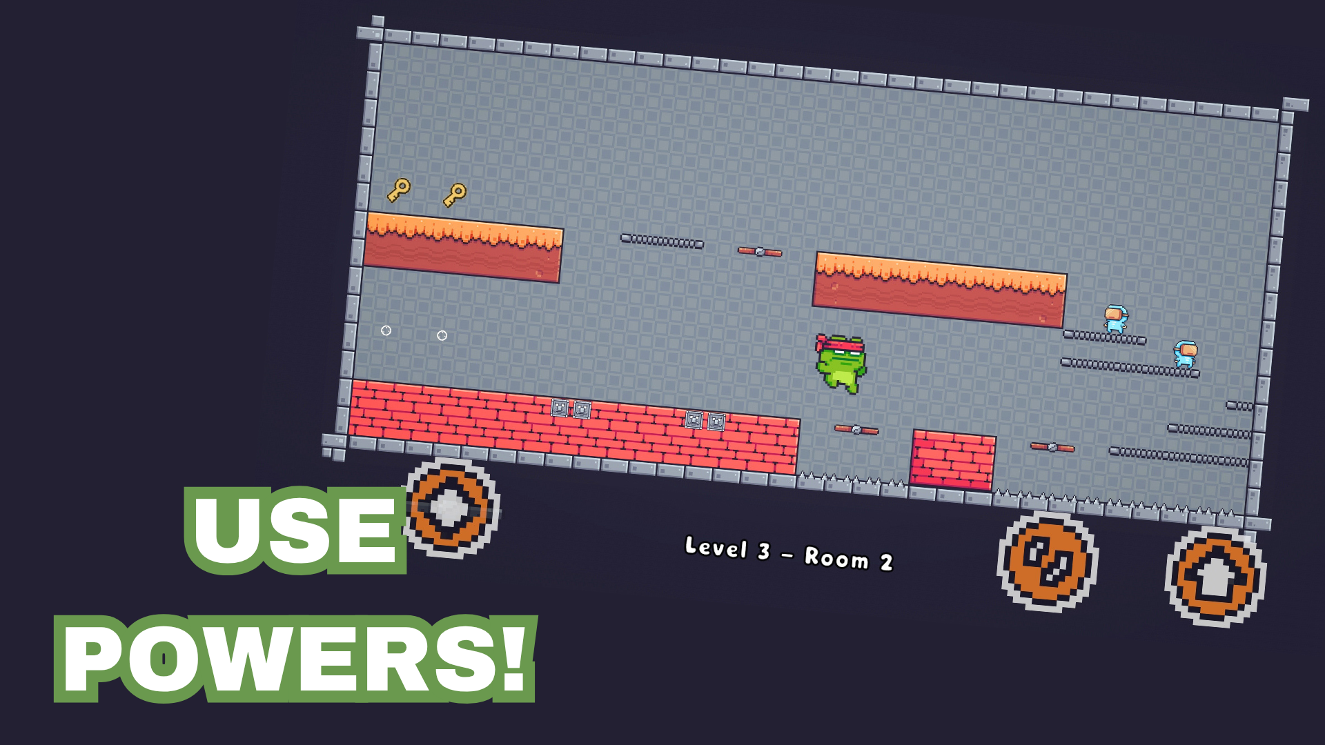 Ninja Frog Virtual Guy - LAN gameplay screenshot showing power abilities.